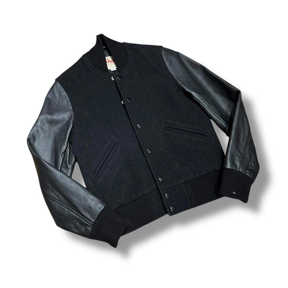 Black Varsity Schott Leather Sleeve Jacket